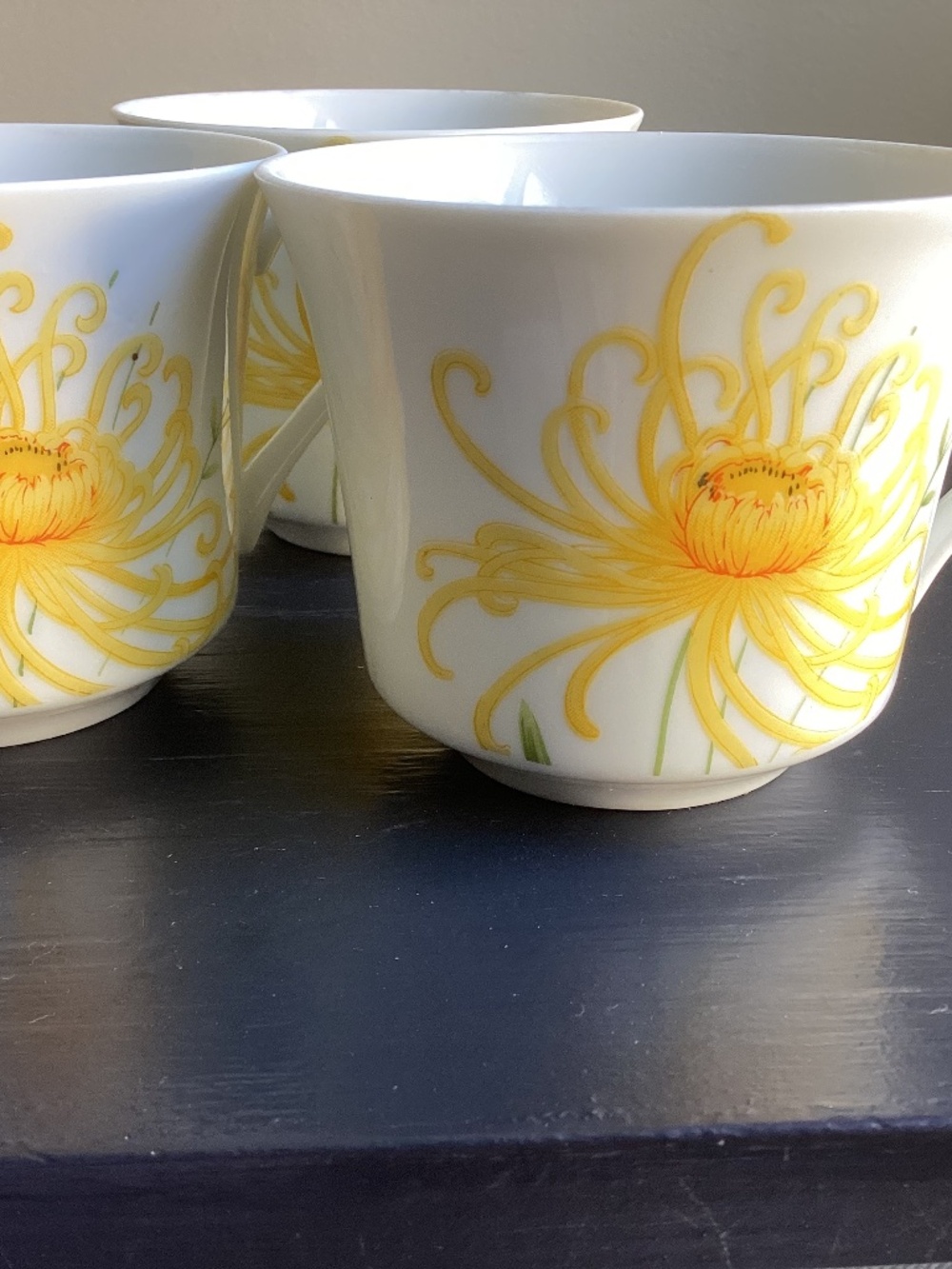 4 Denby Ceramic/Fine China Chrysanthemum Tea Cups - Excellent condition